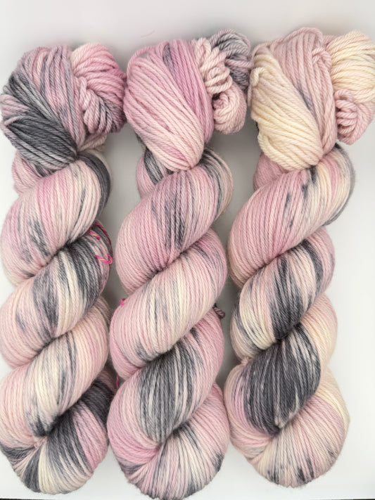 Hand dyed yarn UK available in DK, double knit, pink and grey tones