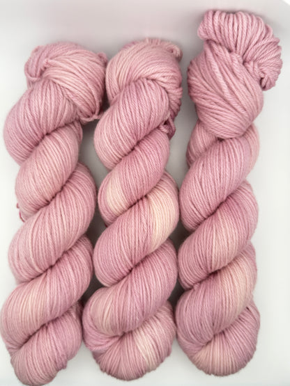 Hand dyed yarn uk, yarn dyed in small batches, Blossom available in Aran, DK 4 ply, sock, double knit, pink tones.
