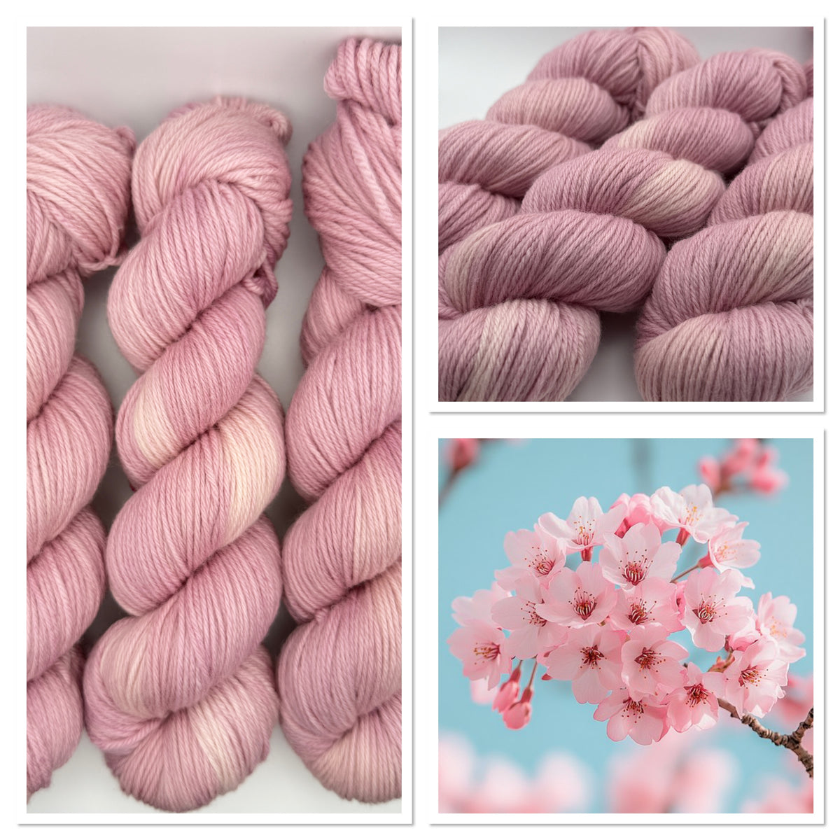 Hand dyed yarn uk, yarn dyed in small batches, Blossom available in Aran, DK 4 ply, sock, double knit, pink tones.