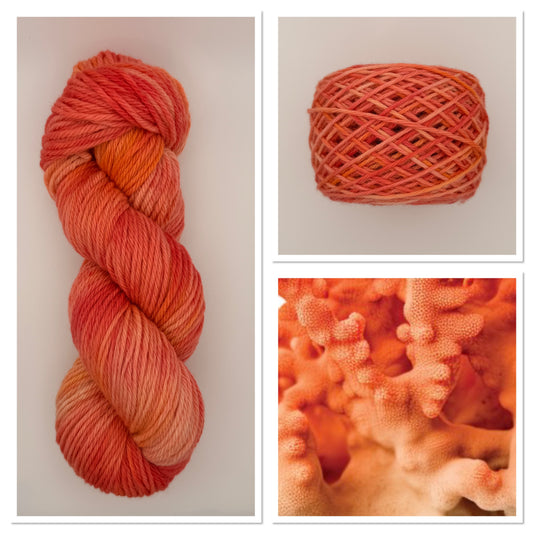 Hand dyed yarn uk 4ply sock aran in Coral Crush colourway – pink and appricot tones